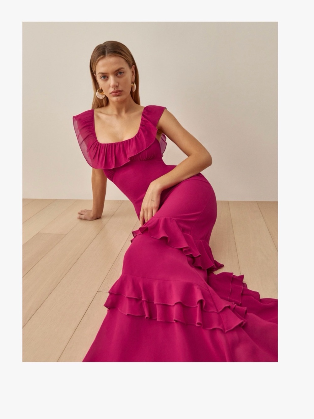Reformation Tripoli Pink Ruffle Maxi Dress